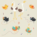 Vector Illustration Of Birds Singing