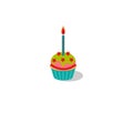 Vector illustration. Birthday cupcake with burning candle. Cupcake with icing and stars Royalty Free Stock Photo