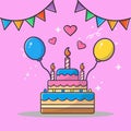 Vector illustration of birthday delicious cake with triangel flag