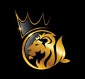 Golden Lion Head with Crown Logo Vector Icon Royalty Free Stock Photo