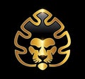 Golden Lion Head with Crown Logo Vector Icon Royalty Free Stock Photo