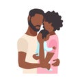 Black family couple tenderly and caringly hugging their newborn baby