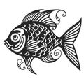 Vector illustration of black fish silhouette. Isolated white background. Royalty Free Stock Photo