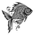 Vector illustration of black fish silhouette. Isolated white background. Royalty Free Stock Photo