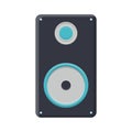 Vector illustration of a black flat icon of a simple modern digital loud large music speaker isolated on white background.