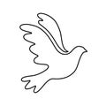 Vector illustration of black flying bird dove as a symbol of peace isolated on white background. Lined style Royalty Free Stock Photo