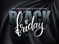 Vector illustration of black friday poster with 3d and hand lettering text on black silk background Royalty Free Stock Photo
