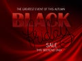 Vector illustration of black friday poster with 3d and hand lettering text on red silk background Royalty Free Stock Photo