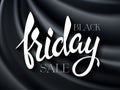 Vector illustration of black friday poster with hand lettering text on black silk background Royalty Free Stock Photo