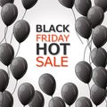 Vector illustration. Black glossy 3d balloons on white background. Black Friday sale banner