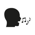 Vector illustration of black head silhouette singing.