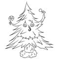 Vector illustration of black isolated Christmas tree, doodle on white background. Royalty Free Stock Photo