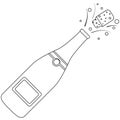Vector illustration black isolated open bottle of champagne, doodle on white background. Royalty Free Stock Photo