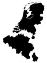 Black Map of Benelux added distance between countries