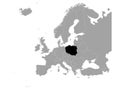 Black map of Poland on gray Europe map