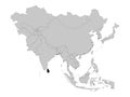Black Map of Sri Lanka on Gray map of Asia