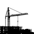 Vector illustration of a black Modern building with a construction crane on a white background Royalty Free Stock Photo