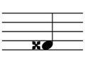 Black music symbol of Double sharp note on staff lines