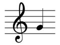 Black music symbol of G clef with note G or SOL on staff lines