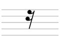 Black music symbol of Sixteenth note rest on ledger lines