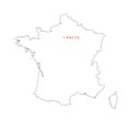Vector illustration of black outline France map with capital city Paris.