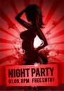 Vector illustration party happy hour ladies night flyer design template with silhouette of dacing women Royalty Free Stock Photo