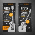 Vector illustration black rock concert ticket design template with black guitar and cool grunge effects in the background Royalty Free Stock Photo