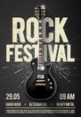 Vector illustration black rock festival concert party flyer or poster design template with guitar, place for text and cool effects Royalty Free Stock Photo