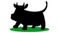 Black silhouette cow. Isolated white background. Icon cow side view profile. Cartoon style on green grass Royalty Free Stock Photo