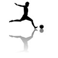 Vector illustration black silhouette of a half-naked black football player with horizontal reflection on a white background, who