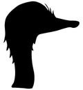 Vector illustration of a black silhouette ostrich face. Isolated white background