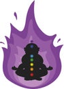 vector illustration black silhouette person meditation sacred purple fire flame Royalty Free Stock Photo