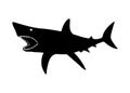 Vector illustration of a black silhouette shark. Isolated white background. Icon fish shark side view profile Royalty Free Stock Photo