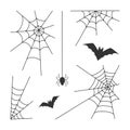 Black silhouettes of a bat, spider and web on a white background. Royalty Free Stock Photo