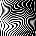 Abstract pattern of wavy stripes or rippled 3D relief black and white lines background. Vector twisted curved stripe modern trendy Royalty Free Stock Photo