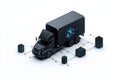 Vector Illustration of a Black Truck with Digital Network Connections and Data Blocks Royalty Free Stock Photo