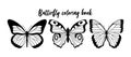 Vector illustration of black and white butterfly contour. Coloring book template