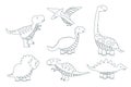 Vector illustration of black and white dinosaur outline drawing set. EPS Royalty Free Stock Photo