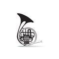 Vector illustration of black and white french horn, flat style design. Royalty Free Stock Photo