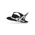 Vector illustration of black and white hunting hat with feather