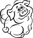 Vector, illustration, black and white image, piggy,wings behind the back, winged, smile, joy, positive