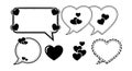 Black and white love hearts chat bubbles set modern romantic design vector illustration Royalty Free Stock Photo