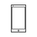 Vector illustration of a black and white modern digital icon of a smart digital smartphone rectangular cellphone with Royalty Free Stock Photo