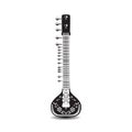 Vector illustration of black and white sitar isolated on white background.