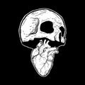 vector illustration of a black and white skull heart