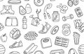 Sport, fitness, functional training background seamless doodle icons style pattern Royalty Free Stock Photo