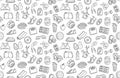 Sport, fitness, functional training background seamless doodle icons style pattern Royalty Free Stock Photo