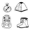 vector illustration of black and white tourist items