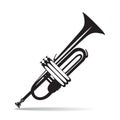 Vector illustration of black and white trumpet in flat style Royalty Free Stock Photo