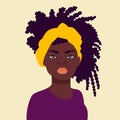 Vector illustration of a black woman face. Great for avatars, hairstyles for African American women. African american